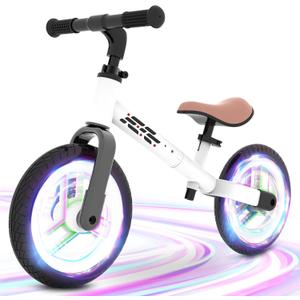 WETIFY Colorful Lighting Balance Bike 2 Year Old, 2-5 Year Old Toddler Balance Bike, No Pedal Bikes with Adjustable Handlebar & Seat, 2 3 4 5 Year Old Boy Girls Birthday Gifts Toys. (White)