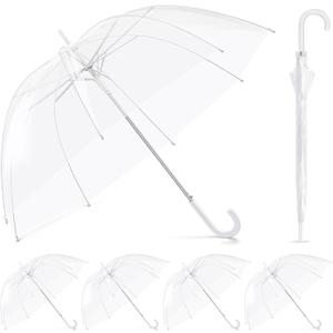 Fabbay 6 Pcs Umbrella Wedding Style Stick Umbrellas Large Windproof Bubble Rain Umbrellas with J Hook Handle for Bride Groom Gift(White Handle)