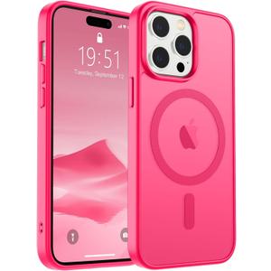 SUPFINE Magnetic for iPhone 14 Pro Case (Compatible with MagSafe) (Military Grade Drop Protection) Slim Translucent Matte Shockproof with Anti-Fingerprint Phone Case,Hot Pink
