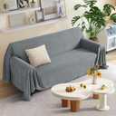 KinCam Couch Covers for 2 Cushion Couch Sofa Cover Washable Sectional Couch Cover for Dogs Tassel Sofa Blanket Cover Pet Friendly Soft and Durable for Most Furniture(71" x 118", Grey)