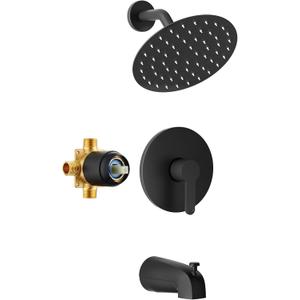Tub Shower Faucet, Matte Black Shower Faucet Set with 8-Inch All-Metal Rainfall Showerhead and Bathtub Spout, Single-Handle Tub Shower-Trim Kit Included Valve, Matte Black