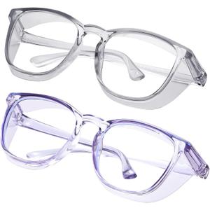Safety glasses Goggles Nurses Protective Eyewear - Anti Fog Square Frame Stylish Clear Glasses for Women Men (B16-gery Blue Purple)