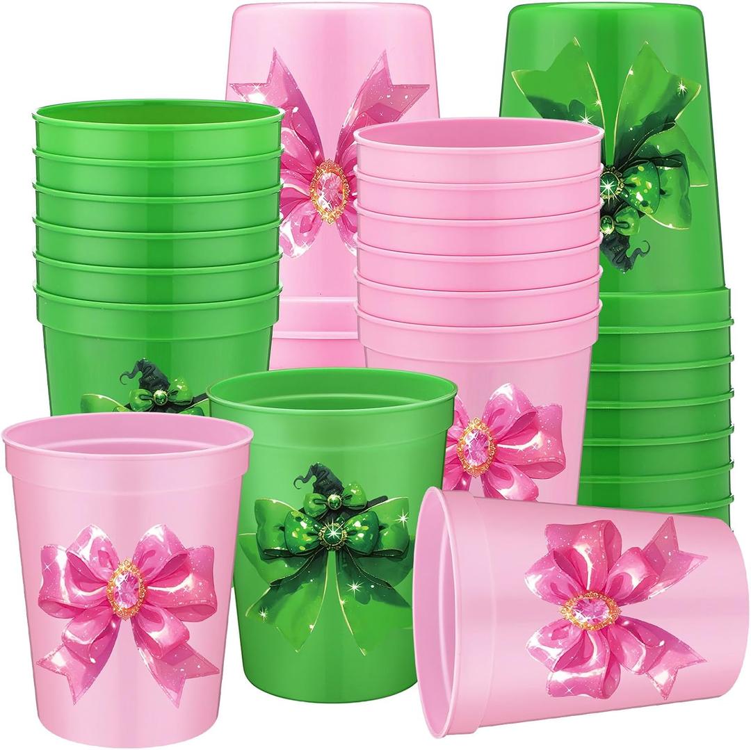 Yungyan 12 Pcs Witch Theme Party Decorations Reusable Plastic Cups 16oz Pink and Green Witch Cups for Pink and Green Birthday Party Baby Shower Wedding Summer Tropical Supplies Movie Fan Favors, 3.54 x 2.68 x 4.33 inches
