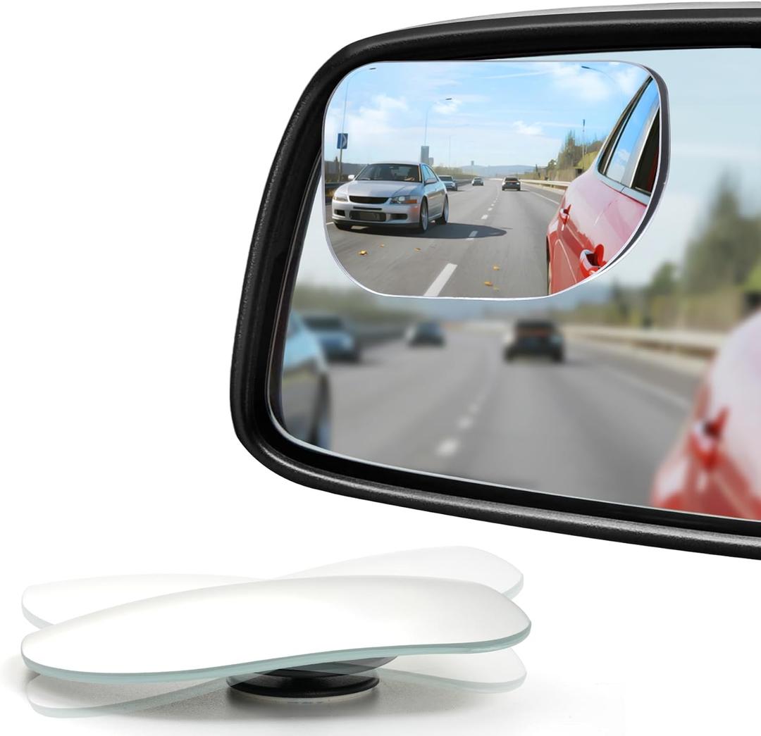 LivTee XLarge Blind Spot Mirror, Rounded Rectangle HD Glass Frameless Convex Rear View Mirrors Exterior Accessories with Wide Angle Adjustable Stick for Car SUV and Trucks, Pack of 2