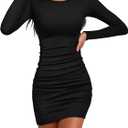 ANRABESS Womens Fall Long Sleeve Short Dress Rib Knit 2025 Fashion Basic Slim Fit Party Cocktail Night Bodycon Mini Dresses (X-Small, Black)