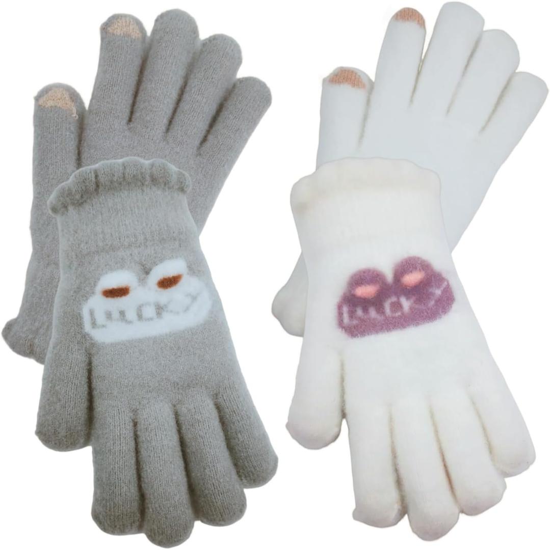 3 x Winter Gloves for Girls Touch Screen Warm Soft Elastic Thermal Knit