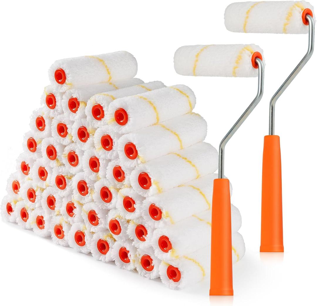 Microfiber Paint Roller 4 Inch, 40 Pack Mini Paint Roller Covers, Small Paint Rollers for House Painting with Paint Roller Frame, Wall Painting Tool
