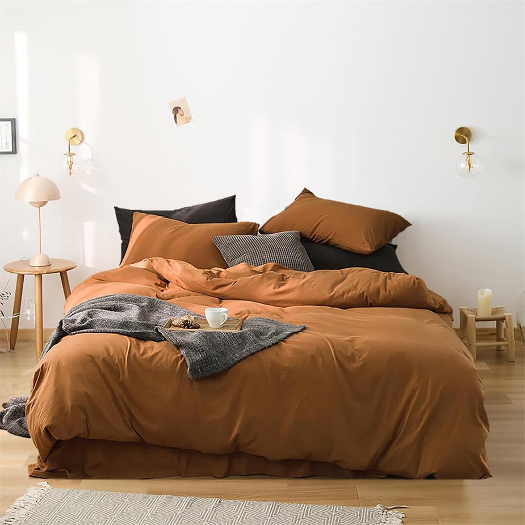 Luxlovery Pumpkin Color Comforter Set Queen Rust Comforter Bedding Set Full Burnt Orange Caramel Soft Blanket Quilts Pumpkin Brown Terracotta Comforter with 2 Pillowcases
