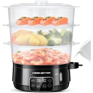 13.7QT Electric Food Steamer for Cooking, Vegetable Steamer with 3 Tiers BPA-Free Baskets, Digital Steamer with Appointment, 800W Fast Cooking, Ideal for Veggies Seafood Rice Black