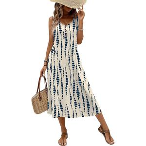 OFEEFAN Maxi Dress Sleeveless Casual Summer Dresses for Women 2026 Decorative Button Down Sundresses with Pockets L