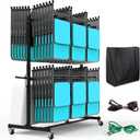 Folding Chair Rack, Heavy-Duty Folding Chair Cart with Swivel Wheels, Holds 12 Tables or 84 Chairs, Up to 1000 LBS Capacity, 2 Binding Ropes, Dust Cover, 72L x 33W x74H, Black