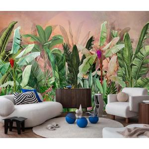 Jdayda Tropical Green Banana Leaves Wallpaper Mural Botanical Plant Large Wall Mural for Livingroom Bedroom (Not-Self-Adhesive)