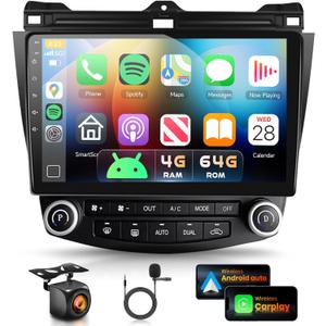 4G+64G Radio for Honda Accord 7th 2003-2007 Car Stereo with Wireless Carplay Android Auto,10.1inch 1280x720P IPS Touch Screen,DSP 32EQ,5.0Bluetooth,RDS/FM Radio AHD Backup Camera GPS WiFi