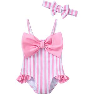 Mioglrie Toddler Baby Girl Swimsuit Infant Bathing Suits Summer Beach Swim Suit Newborn One Piece Swimwear for Girls (6-12 Months, Streak Pink)