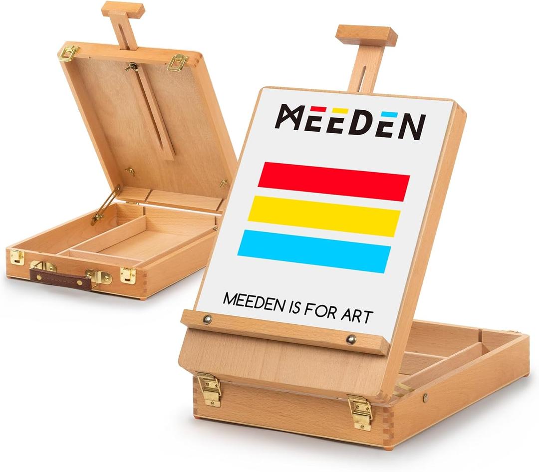 MEEDEN Tabletop Art Sketchbox Easel : Solid Beechwood Table Easels for Painting Canvas, Adjustable Desktop Easel - Art Supply Storage Box for Adults & Artist