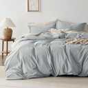 Bedsure 100% Washed Cotton Duvet Cover King Size - Pastel Blue Minimalist Cotton Duvet Cover Linen Like for All Seasons - GentleSoft Plain Simple Bedding, 3 Pieces (Pastel Blue, King, 104"x90")