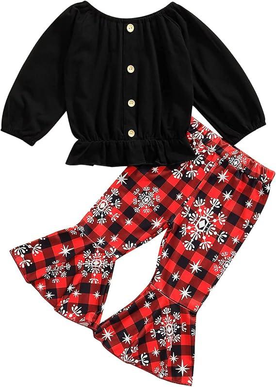 Toddler Baby Girls Clothes Ruffle Long Sleeve Tops Flare Pants Bell Bottoms 2Pcs Infant Fall Winter Outfit Set