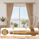 Wood Curtain Rods for Windows 68-140 Inch, 1 Inch Heavy Duty Boho Decorative Curtain Rod with Bamboo/Rattan Ball Finials, Adjustable Single Rod Telescoping Window Drapery Rods for Farmhouse