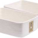 MiniArk Large Shallow Organizing Baskets 15x11x5.1 Inches - Rope Woven Storage Bins for Bathroom, Shelves, Cube Closet, Off White 2 Packs