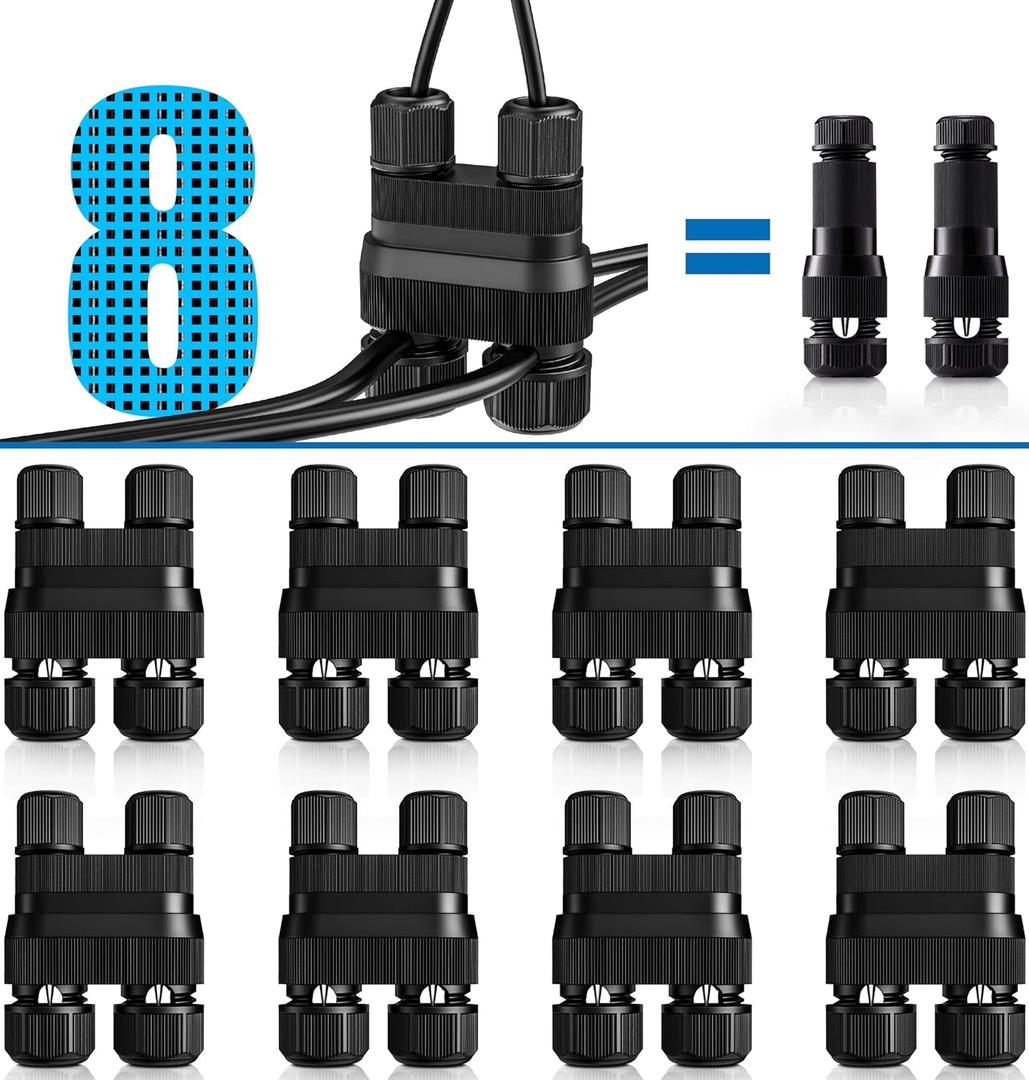 SUNVIE Low Voltage Wire Connector Fastlock2 Landscape Lighting Wire Connectors Waterproof Low Voltage Connector 12-18 Gauge Landscape Wire Connectors for Garden Light Pathway Lights, 8 Pack