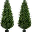 5FT Artificial Topiary Cedar Trees Outdoor Set of 2 Faux Pine Potted Plants 60'' UV Resistant Long Lasting Evergreen Fake Cypress Shrubs for Home Front Porch Patio Decor