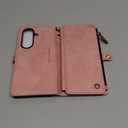 Defencase for Galaxy A36 5G Case Wallet with RFID Blocking Card Holder for Women Men, Fashion PU Leather Magnetic Snap Flip Zipper Wrist Strap Wallet Phone Case for Samsung Galaxy A36 5G, Rose Pink