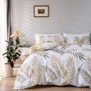 Nayoroom Gold Leaf Duvet Cover Queen Size Tropical Botanical Leaves Printed on White Bedding Set Soft Lightweight Microfiber Garden Farmhouse Comforter Covers with Zipper Closure Corner Ties