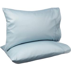 Amazon Basics 400 Thread Count 100% Cotton Pillowcases, Soft, Sateen Weave, Wrinkle Resistant, Standard Size, 20" x 30", Smoke Blue, Set of 2