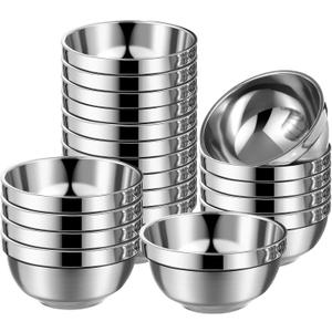 Mimorou 20 Pack 304 Stainless Steel Bowls Set 13oz Metal Double Walled Insulated Snack Mixing Lightweight Multipurpose Toddler Dinner Bowls for Ice Cream, Cereal, Snack