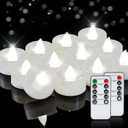 Homemory 24pcs Flameless LED Tea Lights with Remote & Timer, 400+Hours Realistic Flickering Battery Candles for Seasonal, Tabletop, and Centerpieces Decor (Cool White Glow, White Base)