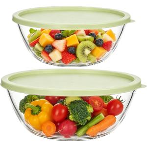 5Qt & 3Qt Large Glass Bowl with Lid, Big Glass Mixing Bowl for Sourdough Bread Kitchen Salad Bread Storage, Perfect for Dough Rising, Meal Prepping, Marinating & Brining Kimch