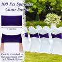 Moukeren 100 Pcs Spandex Chair Sashes Bows Bands Slider Sashes for Chair Covers Elastic Bands Ties Ribbon Decorations for Wedding Party Events Ceremony Birthday Banquet(Deep Purple)