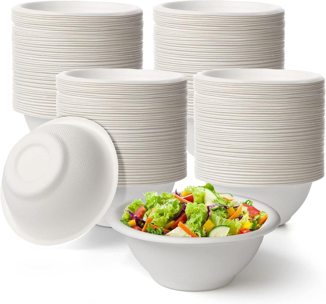 300 Pack Disposable Paper Bowls Quality White Bowls Small Sugar Cane Fibers Party for Ice Cream Fruits Salad Soup Hot or Cold Use Catering Picnics Camping and Restaurant Supplies (8 oz)