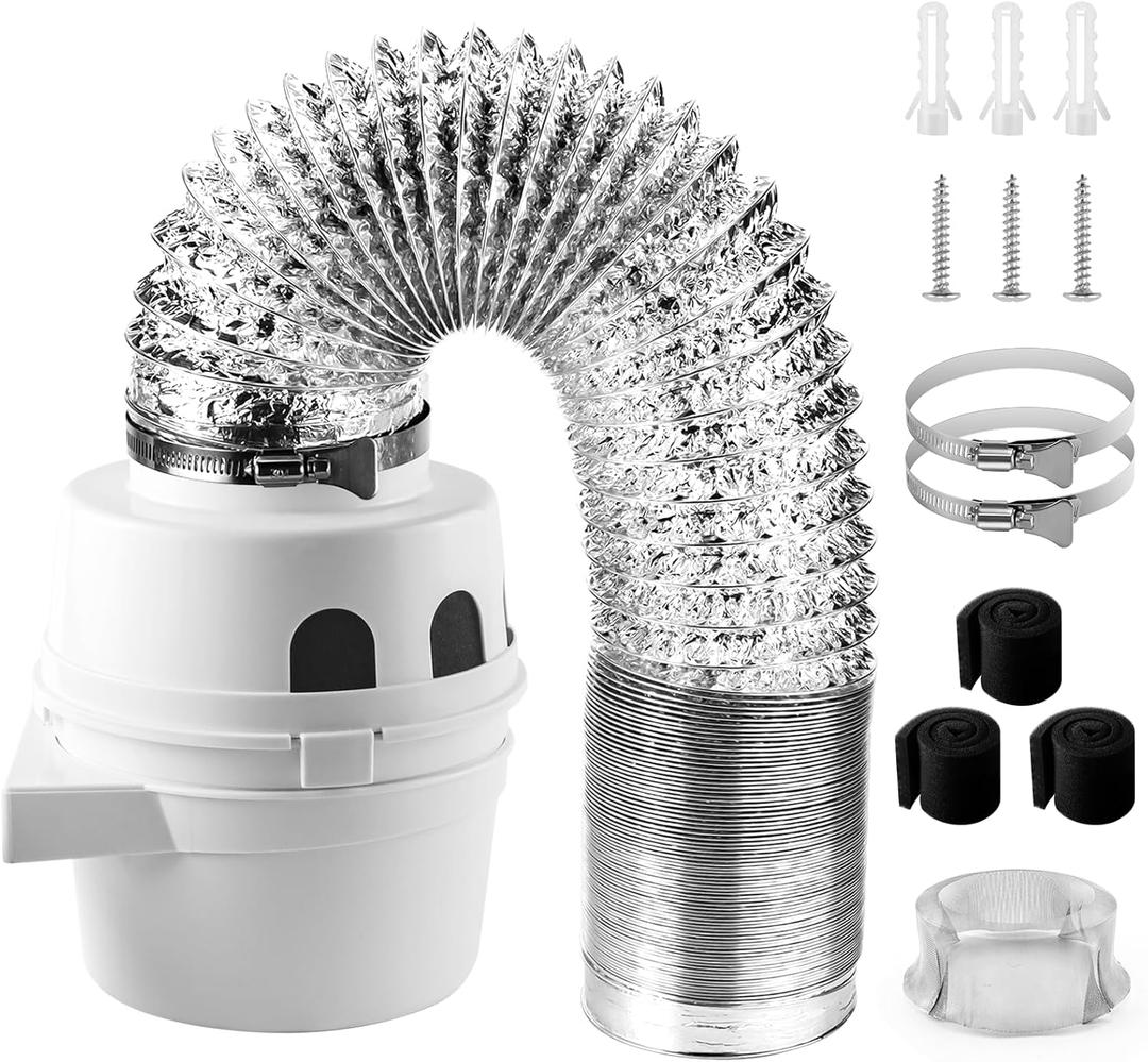[UPGRADED]Cenipar TDIDVKZW Indoor Dryer Vent Kit Filter 3 In 1 Filter Bucket with 4 Inch 5 Feet Proflex Ducting Hose for Electric Dryers,White