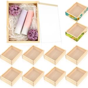 10 Pcs Unfinished Wood Boxes, 6.3 x 4.9 x 1.8 Inch Small Rectangle Crates Wooden Box with Lid for DIY Birthday Party Favor Gift Supplies