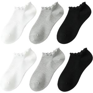 No Show Socks Womens Low Cut Non Slip Cute Ruffle Ankle Socks 6 Pairs (5-9)