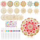 Fullhawl 31 Pcs Wooden Mandala Painting Set - 18 Unfinished Wood Cutouts, 12 Markers, 1 Gem Stickers for Adults DIY Crafts, Christmas, Back to School Gift,Wedding, Home Decors(Retro Style)
