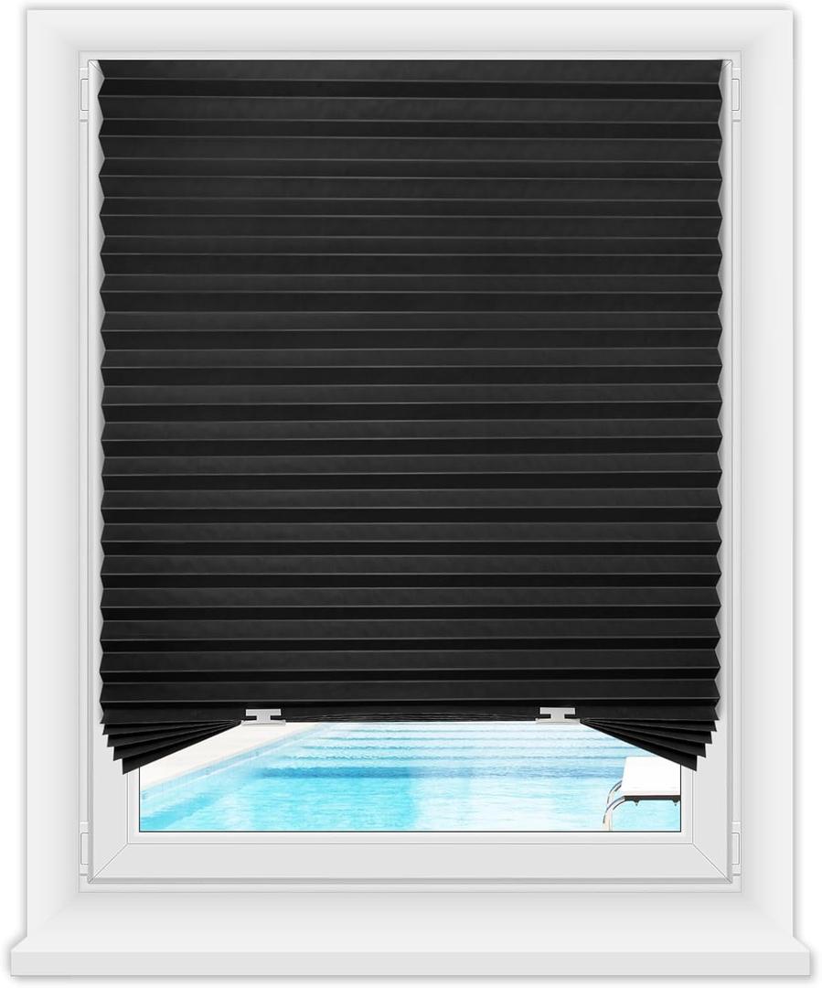 Zipcase 6 Pack Window Blackout Shades, 100% Shading Cordless Light Filtering Pleated Paper Shades, 36 in x 72 in(Fits Windows 19- 36), Black