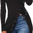 Women's Sexy Side Split Ribbed Long Sleeve Tops Zip Up V Neck Asymmetrical Hem Longline Tunic Blouses Tops (3X-Large, 11578black)