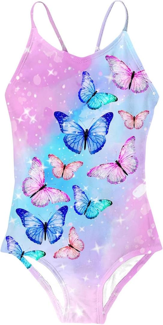 Idgreatim Little Girls One Piece Swimsuits Quick Dry Beach Swimwear Bathing Suit for Beach  (Pink Butterflies), 11-12 Years