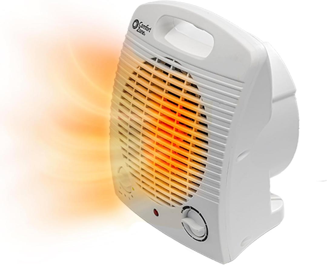 Comfort Zone Indoor Space Heater, Portable, Fan Forced, Electric, Adjustable Thermostat, Overheat Sensor, Safety Tip-Over Switch, & Stay Cool Housing, Ideal for Home, Bedroom, & Office, 1,500W, CZ35E (White)