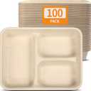 Celel 100 Pack 3 Compartment Paper Bowls for Dinner Dish with Sides and Chip Dips, Microwavable Compartment Paper Food Trays for Carnival Party Restaurant Catering
