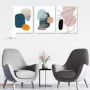 ouiytws Abstract Wall Art Set of 3 Mid Century Modern Geometric Canvas Prints, Minimalist Teal Orange Beige Artwork for Living Room, Bedroom, Office, Bathroom Wall DcorFrame 16x24in