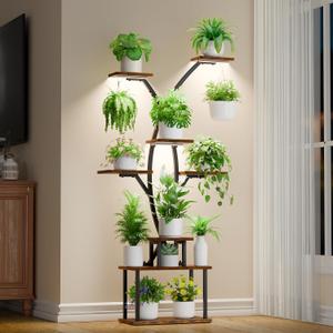 64.8" Tall Plant Stand Indoor with Grow Lights, 7 Tiered Metal Corner Plant Shelf Display Rack for Indoor Plants, Large Flower Holder Stand for Living room, Patio, Bedroom