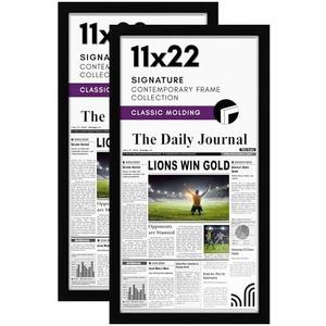 Americanflat 11x22 Newspaper Frame with Polished Plexiglass - Set of 2 - Display for Assorted Media Articles - Signature Collection - Modern Picture Frame for Wall Display - Black