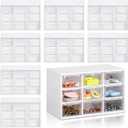 Rtteri 9 Pieces Mini Drawer Organizer Plastic Desktop Storage Box Desk Craft Organizer with 9 Clear Drawers for Office Home Jewelry Small Parts Belongings Cosmetics Collection, Wall Mounted (White)