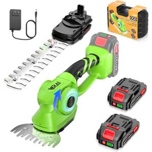 Cordless Hedge Trimmer, 2-in-1 Hedge Trimmer, Ultra Long Battery Life with Battery*2, high-Power and high-Capacity Grass Trimmer for Gardens, Yards and lawns, Including Charger (green-black)