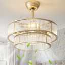 20 Inch Gold Crystal Fandelier Ceiling Fan with Light, Mid Century Gold Fandelier Ceiling Fans with Lights Remote Control, Caged with 6 Speeds for Bedroom, Nursery, Living Room(US-FS-SJ03)