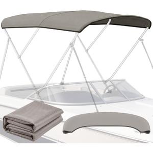 3 Bow Bimini Top Replacement Canvas Cover - 900D Polyester with Storage Boot, Waterproof & UV-Proof Sun Shade Boat Canopy without Frame for Jon Boats, Pontoon Boats (Gray, 6'L x 46-73"W x 78"H)