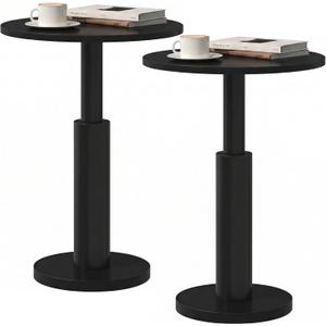 LAATOOREE Round Side Tables Set of 2, Pedestal Drink Table, 15" Accent End Tables, Spacious Top, Thick Solid Wood Legs, for Small Spaces, Living Room, Sofa Couch, Bedroom (2, Black)
